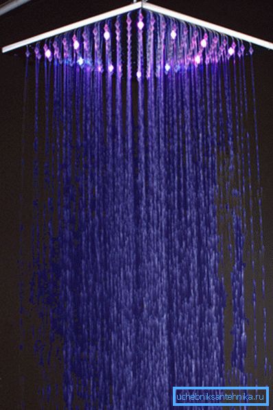 Douche de pluie avec effet de chromothérapie. Douche de pluie avec effet de chromothérapie.