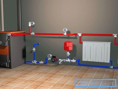 Chauffage efficace d'une maison de campagne avec une chaudière à combustible solide et une alimentation à double tuyau. Chauffage efficace d'une maison de campagne avec une chaudière à combustible solide et une alimentation à double tuyau.
