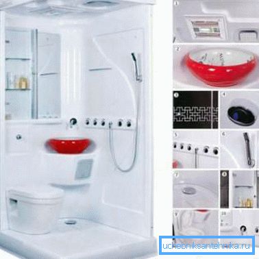 Un autre «miracle» du minimalisme est une douche avec toilettes et lavabo. Un autre «miracle» du minimalisme est une douche avec toilettes et lavabo.