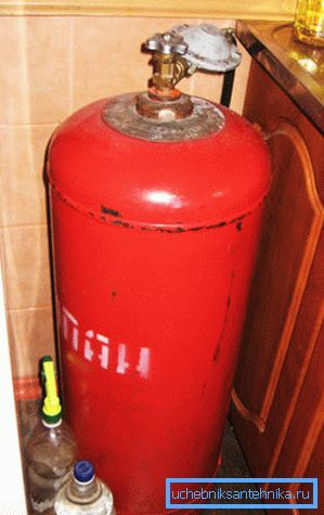 Conteneur avec du propane, placé dans le coin de la cuisine Conteneur avec du propane, placé dans le coin de la cuisine