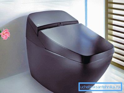 Une cuvette de toilette marron high-tech avec une teinte pourpre s'intégrera parfaitement dans un design minimaliste.