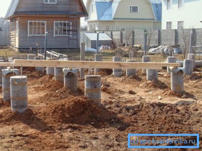 Sur la photo - la fondation de tuyaux en béton Sur la photo - la fondation de tuyaux en béton