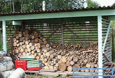 Sur la photo - auvent pour stocker le bois de chauffage