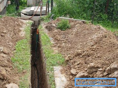 Sur la photo - le processus de pose du tuyau principal à partir du puits d'eau. Sur la photo - le processus de pose du tuyau principal à partir du puits d'eau.