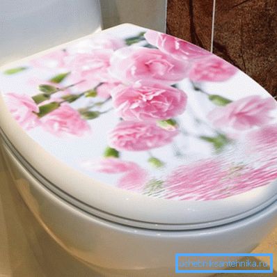 Sur la photo - une image en couleur sur le couvercle de la toilette Sur la photo - une image en couleur sur le couvercle de la toilette