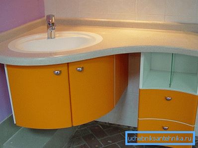 Sur la photo - un coffre angulaire sous le lavabo de la salle de bain. Sur la photo - un coffre angulaire sous le lavabo de la salle de bain.