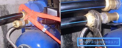 Nous connectons le tuyau à la station de pompage. Nous connectons le tuyau à la station de pompage.
