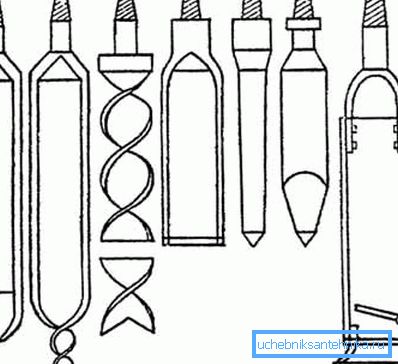 Les outils de forage, qui seront à la pointe de la lutte avec les couches de la terre (voir la description dans le texte) Les outils de forage, qui seront à la pointe de la lutte avec les couches de la terre (voir la description dans le texte)