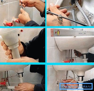 Nous installons le lavabo suspendu en céramique dans la salle de bain au mur Nous installons le lavabo suspendu en céramique dans la salle de bain au mur