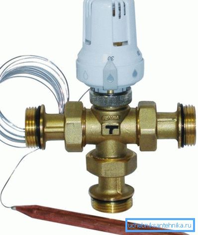 Vanne thermostatique à trois voies avec sonde à immersion Vanne thermostatique à trois voies avec sonde à immersion