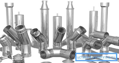 Tuyaux pour une cheminée en acier inoxydable dans un assortiment Tuyaux pour une cheminée en acier inoxydable dans un assortiment