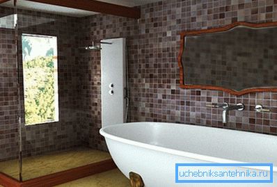 Installation d'une douche dans la salle de bain avec une fenêtre sur le jardin Installation d'une douche dans la salle de bain avec une fenêtre sur le jardin