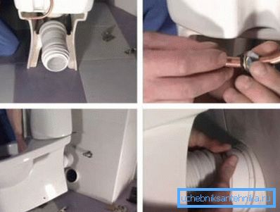 Installer un tuyau ondulé et relier la toilette à l'égout.