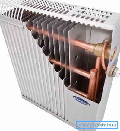 Le dispositif interne du convecteur avec des tubes de cuivre. Le dispositif interne du convecteur avec des tubes de cuivre.